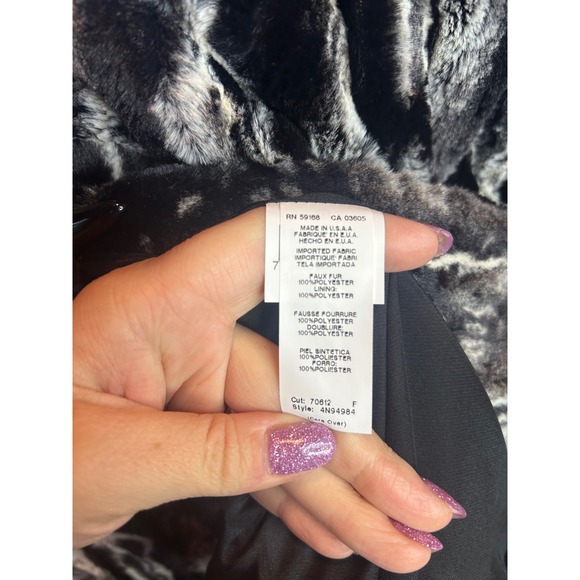 Karen Kane Faux Fur Coat Womens XL Black White Animal Print Toggle Jacket Luxury - Picture 9 of 10